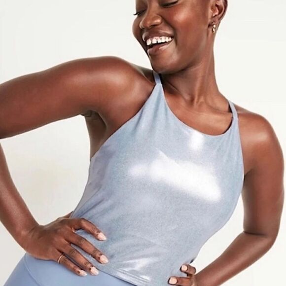 Old Navy Powersoft Longline Bra Blue Melted Ice - Picture 1 of 8